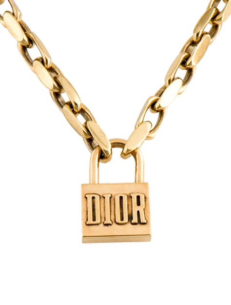 dior gold locket necklace|christian Dior lock necklace.